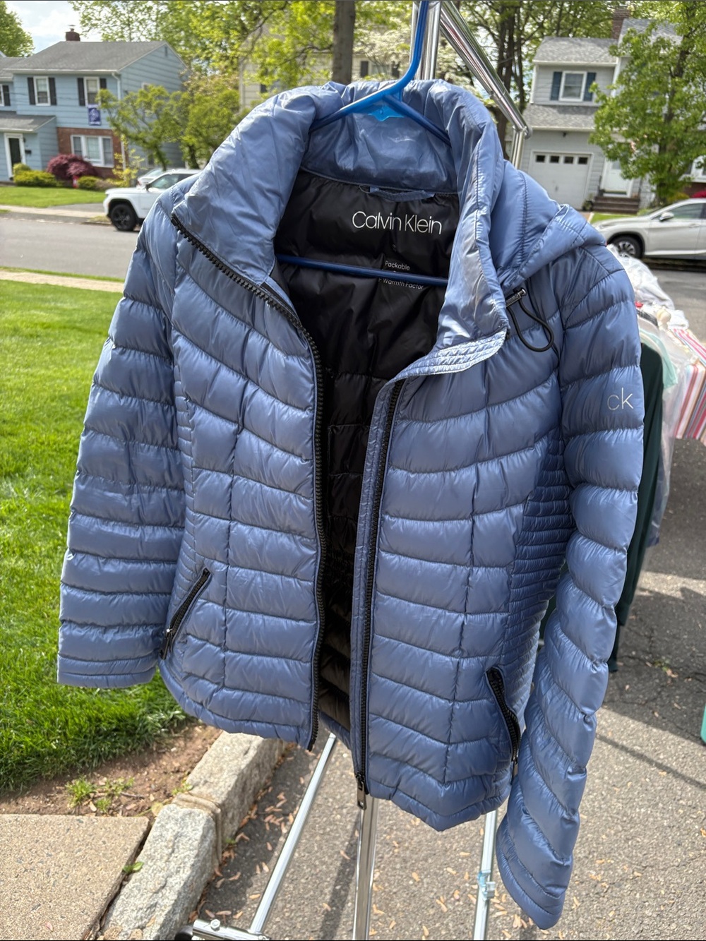 Calvin Klein Womens Slate Blue Quilted Packable Puffer Jacket